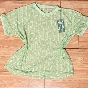 Light Mint Green Sheer Short Sleeve Women's Top